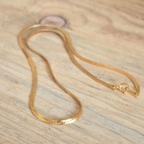 Vintage Gold Plated 3mm Herringbone Chain 18" - Picture 2 of 3
